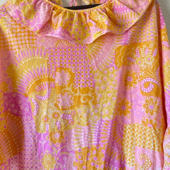 Vintage 70s patchwork ruffle detail poncho size small - Picture 2 of 7